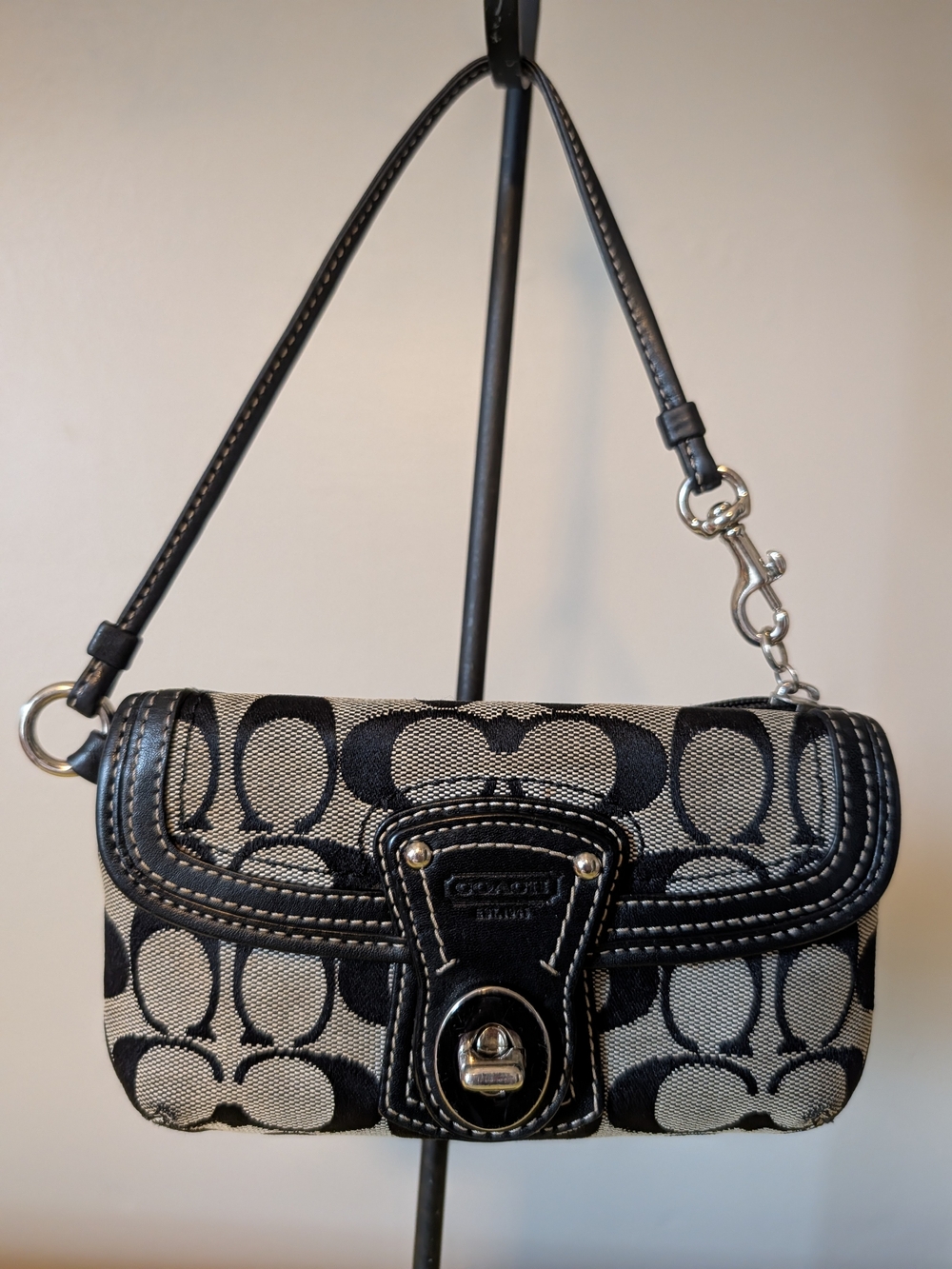 COACH Y2K Black Signature Turnlock Flap Wristlet Pouch